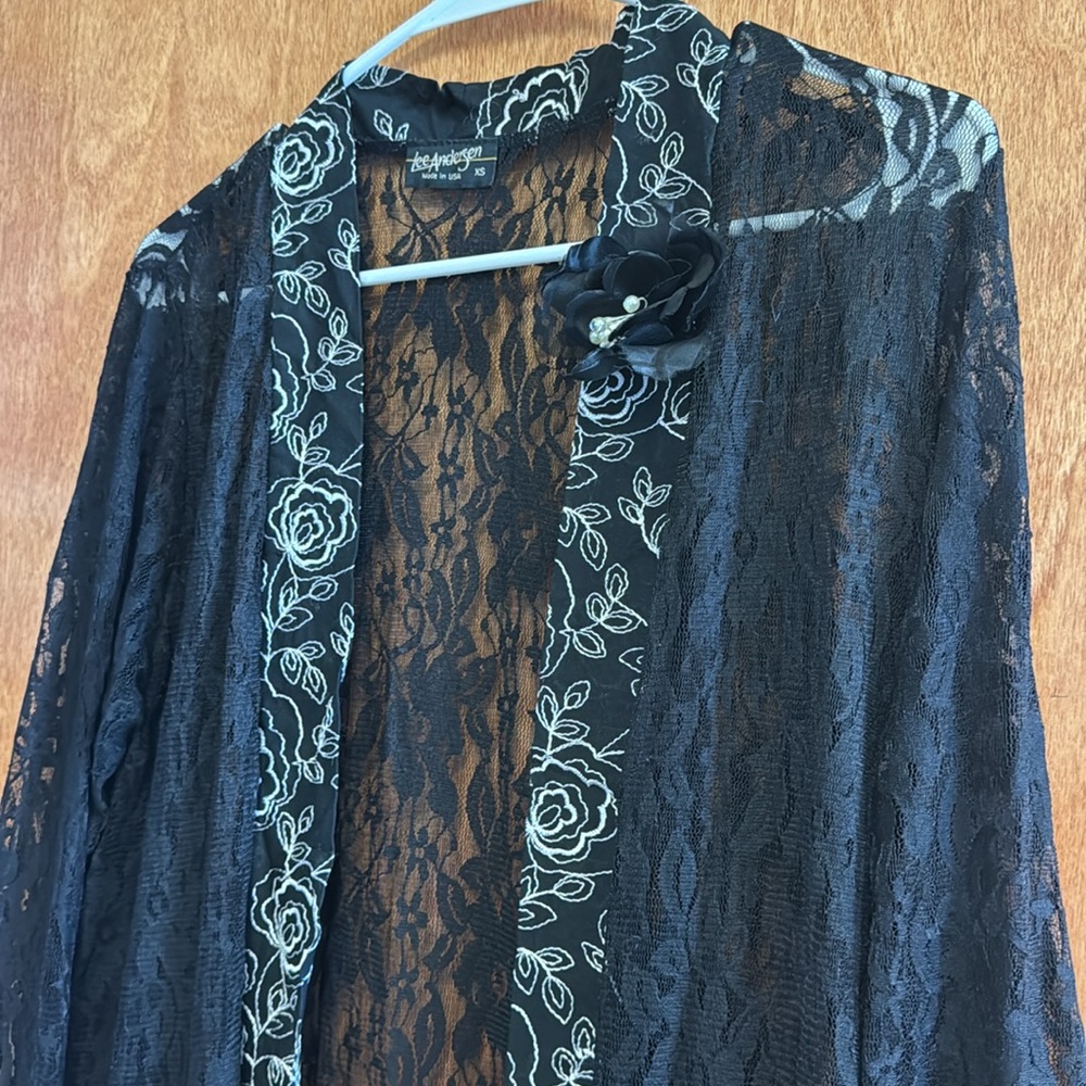 Lee Andersen Duster Lace Embellished Couture Designer Floral Piece Vintage XS - Picture 4 of 12